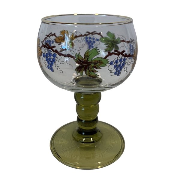 German Roemer Wine Glasses Green Stemmed Grapes Vines Leaves Set Of 4 Vintage - Picture 4 of 7